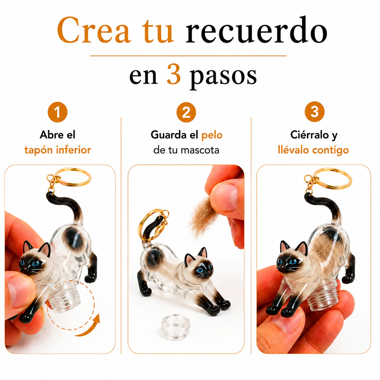 Llavero Recuerdo de Mascota – Guarda el Pelito de tu Gato para Siempre
