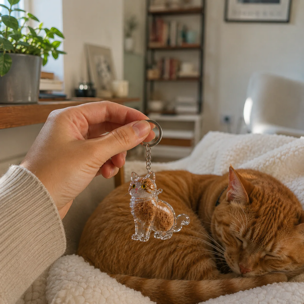 Llavero Recuerdo de Mascota – Guarda el Pelito de tu Gato para Siempre
