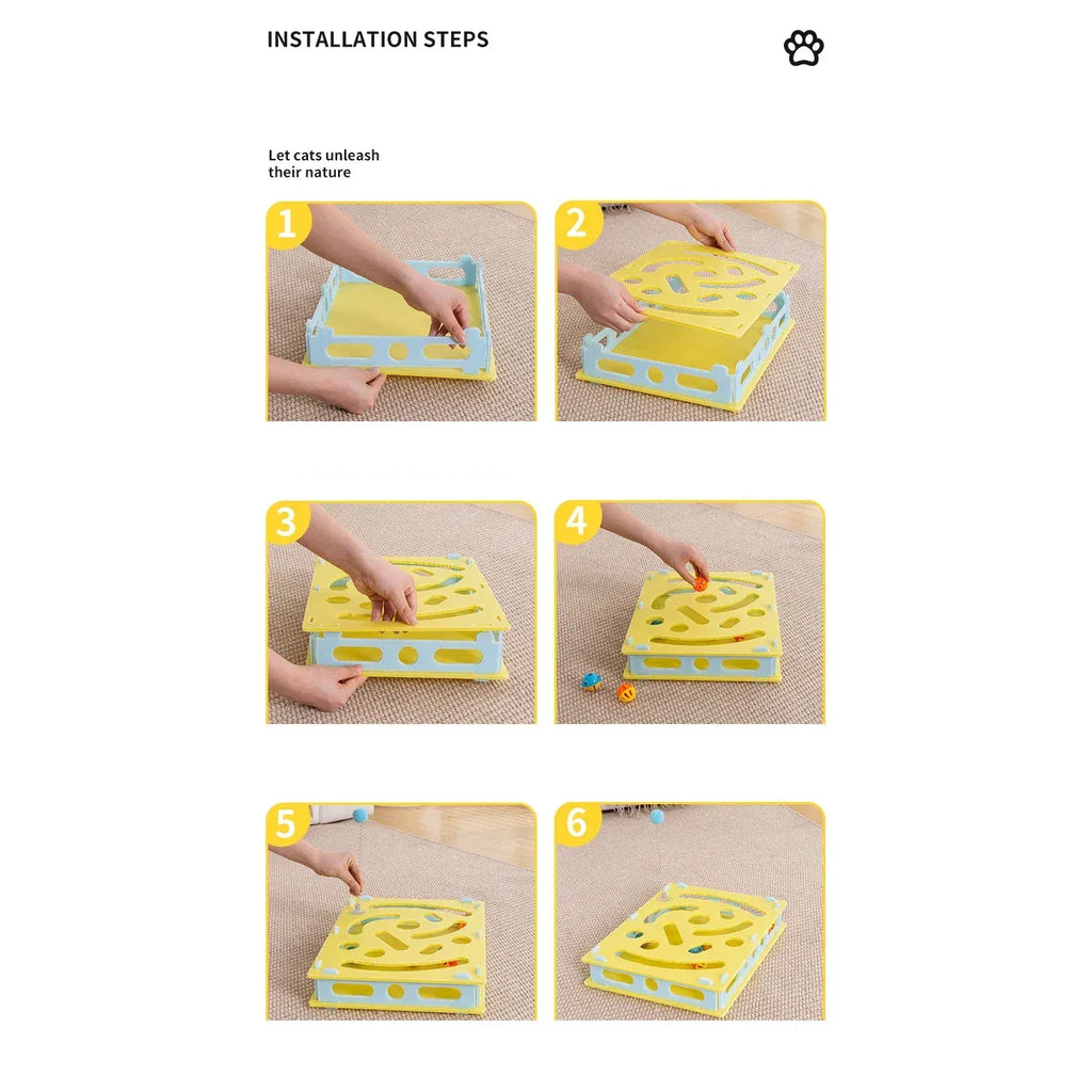 Caja Rompecabezas Interactiva para Gatos – Juguete de Caza con Pelota